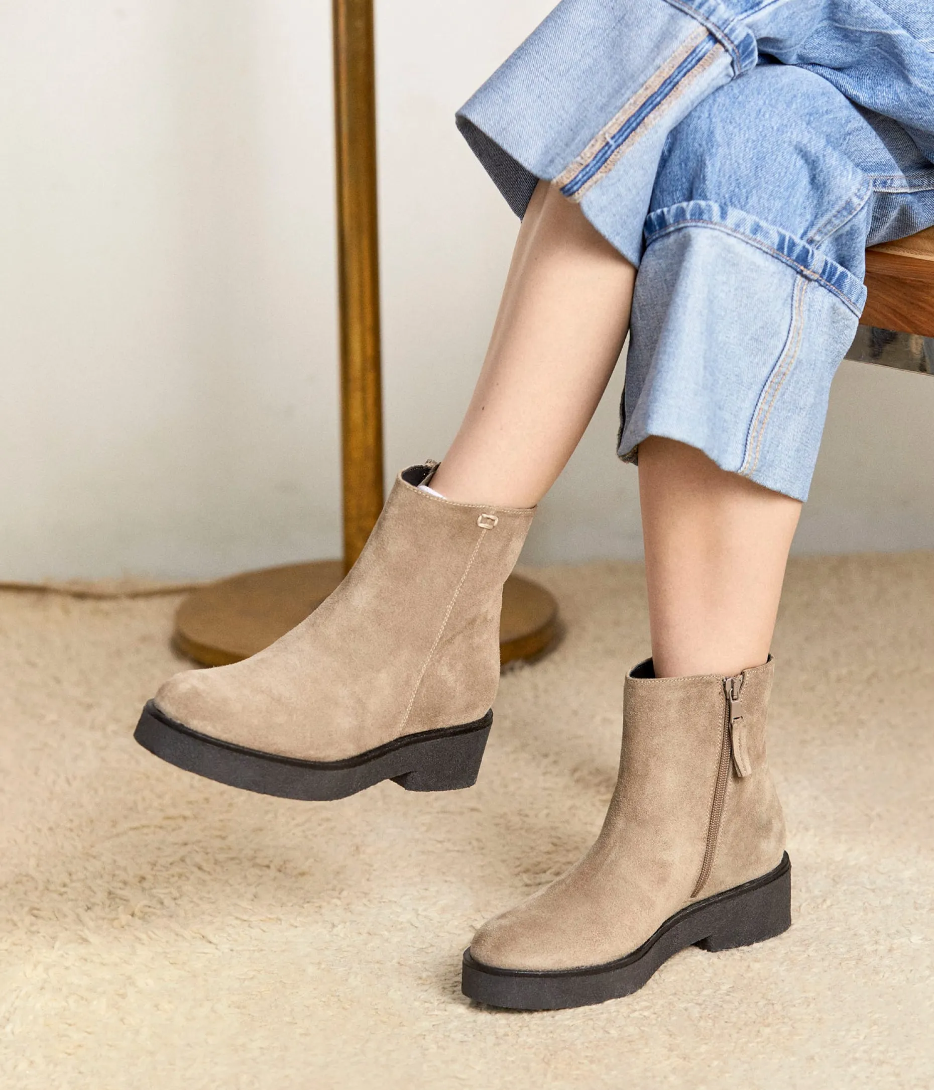 Store Mellow Yellow Boots cuir velours Isaure TAUPE